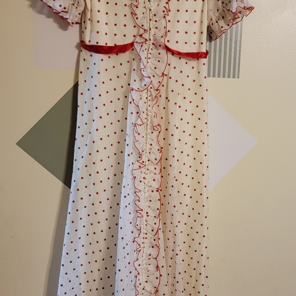 Vintage | Red Polka Dot Ruffle Maxi Dress - Picture 7 of 11